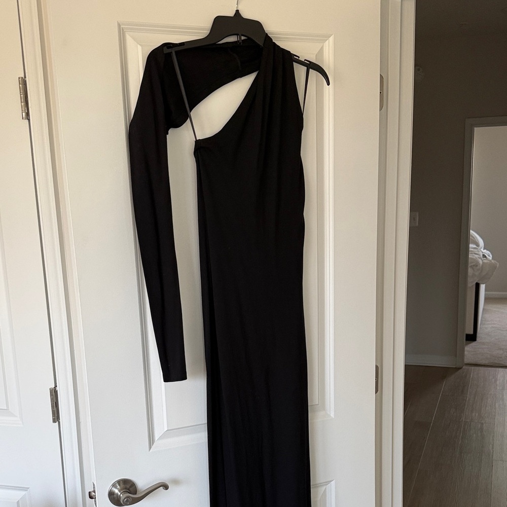Black One-Shoulder Cutout Evening Gown